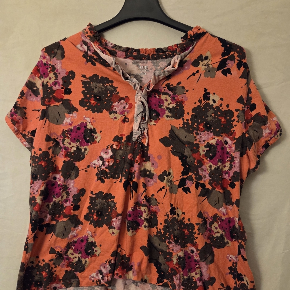 a.n.a Orange Tie Front Short Sleeve Blouse